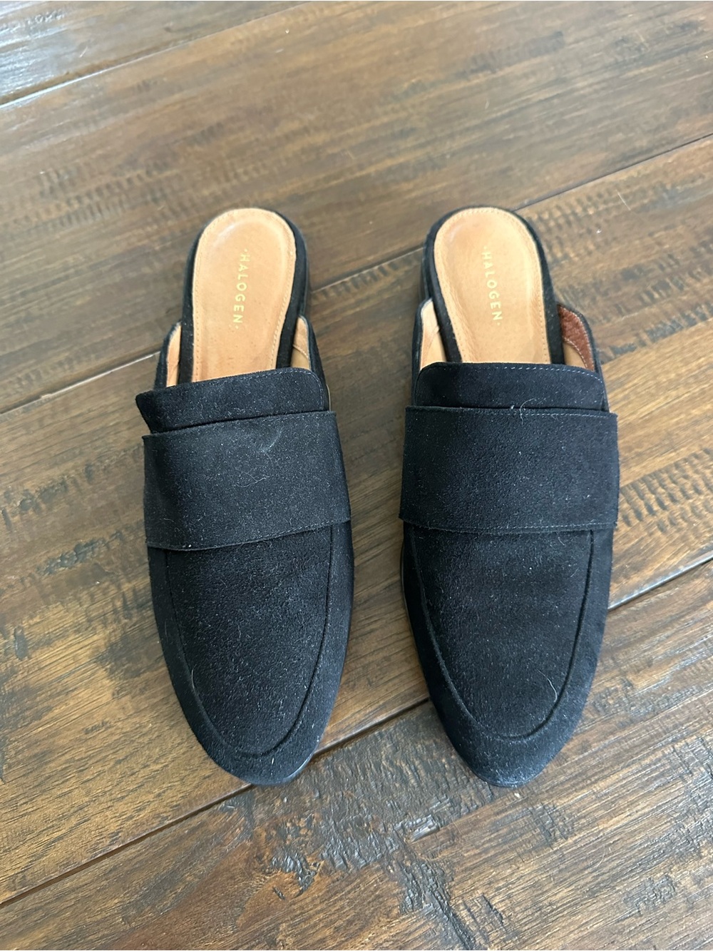 Halogen Black Suede Slip-On Mule Loafers